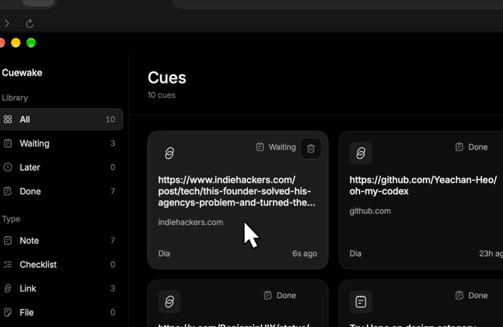 Cuewake screenshot